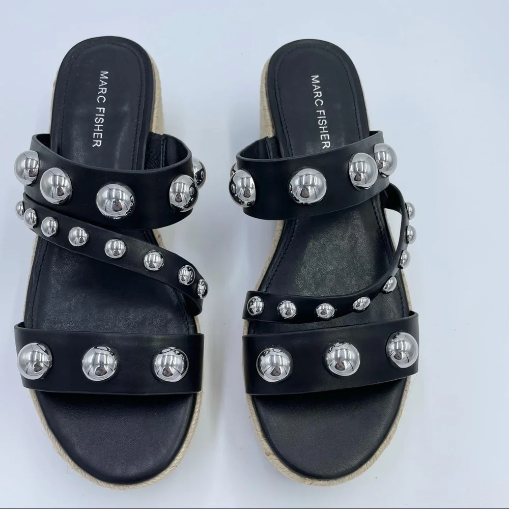 Marc Fisher Jalyn Platform Espadrilles Sandals Black Sz 9